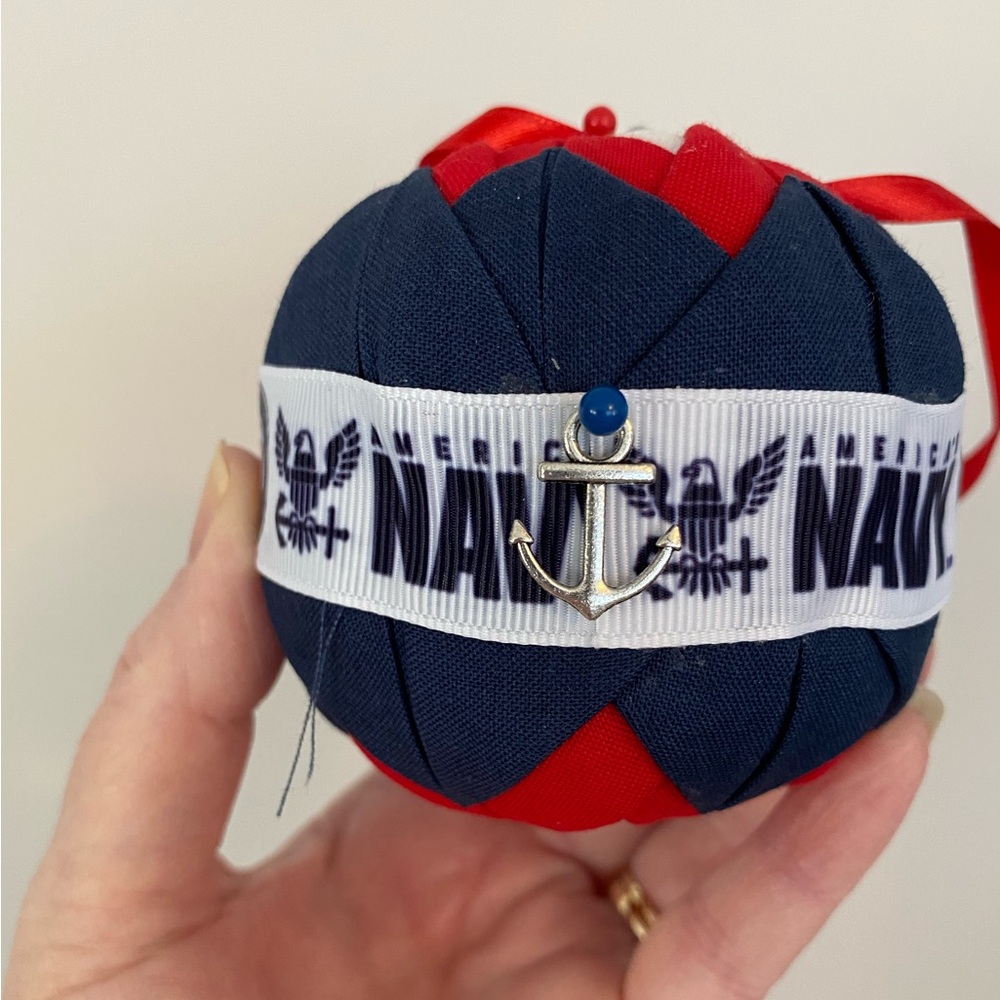 US Navy Handmade Quilted Ornament Red,White.Blue; Anchor Charm